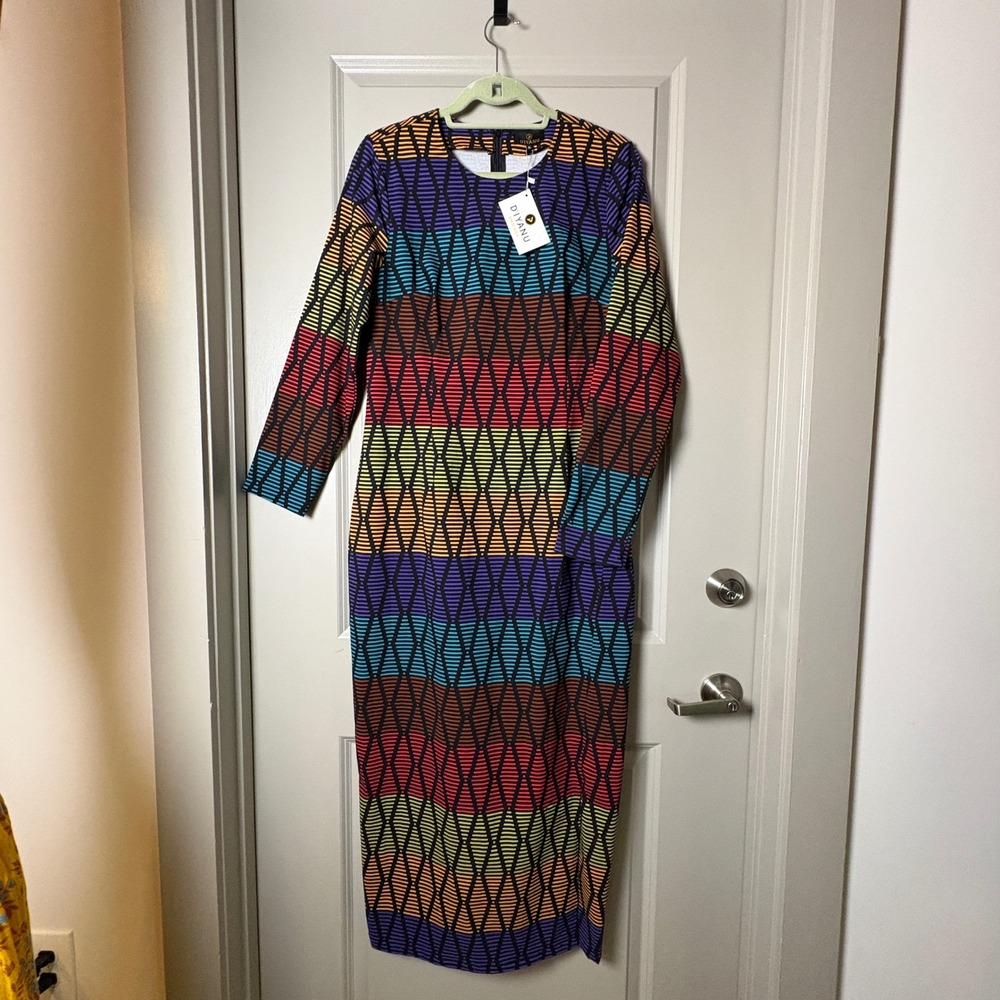 D'IYANU Multicolor Geometric Bodycon Maxi Dress XL NWT